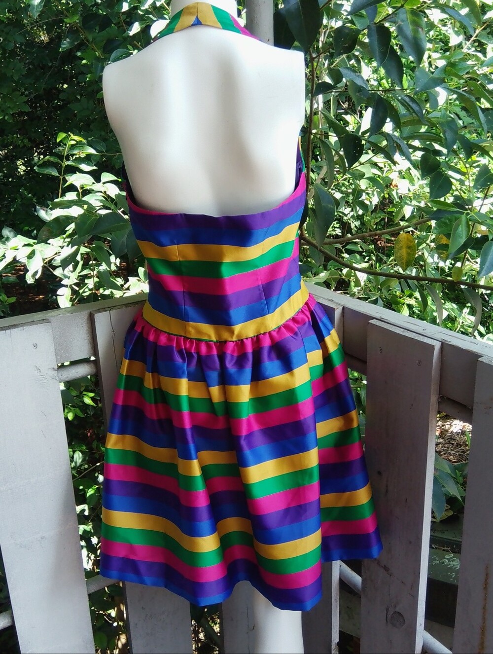 Vintage 1980s Striped Colorful halter Mini Party Dress - Picture 2 of 11
